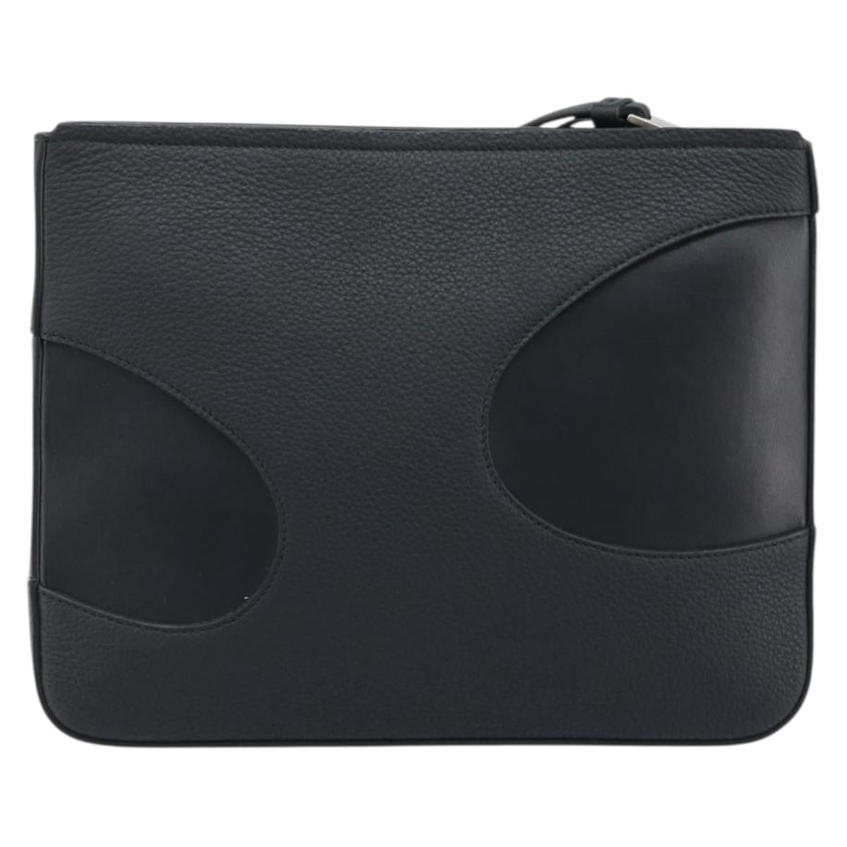 Salvatore Ferragamo Clutch Bag Leather Black Silver Auth 174608