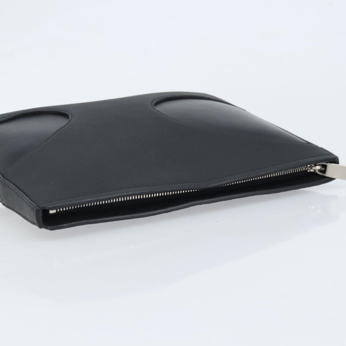 Salvatore Ferragamo Clutch Bag Leather Black Silver Auth 174608