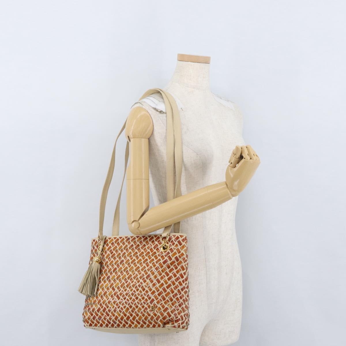 BALLY Tote Bag Leather Beige Brown gold Auth 174609