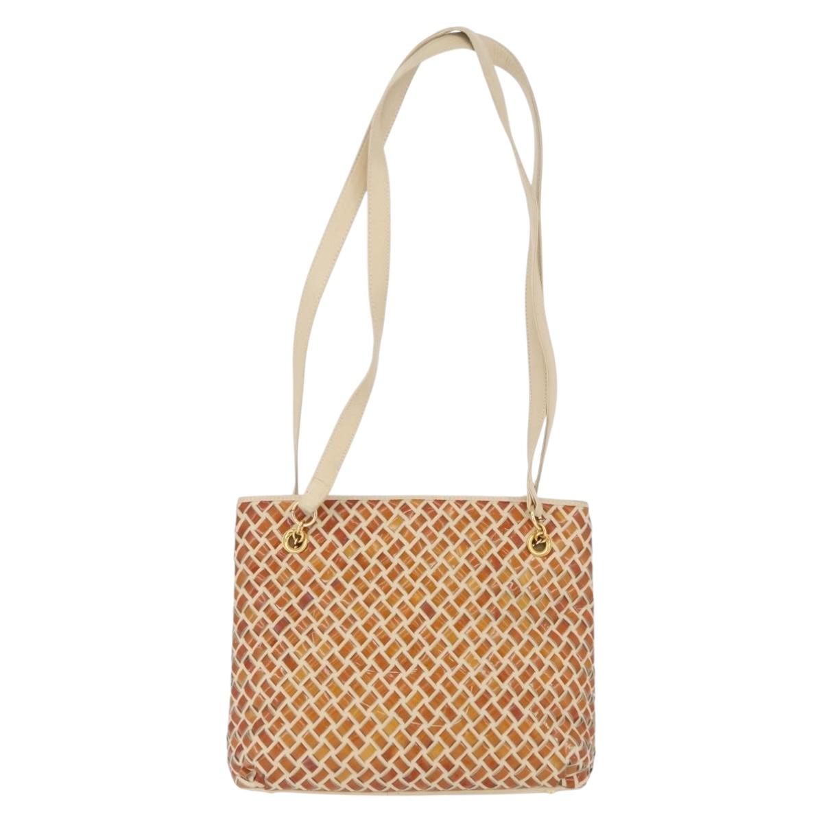 BALLY Tote Bag Leather Beige Brown gold Auth 174609