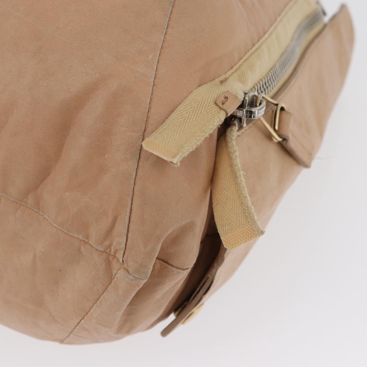 CELINE Hand Bag Leather Beige Gold Auth 174610