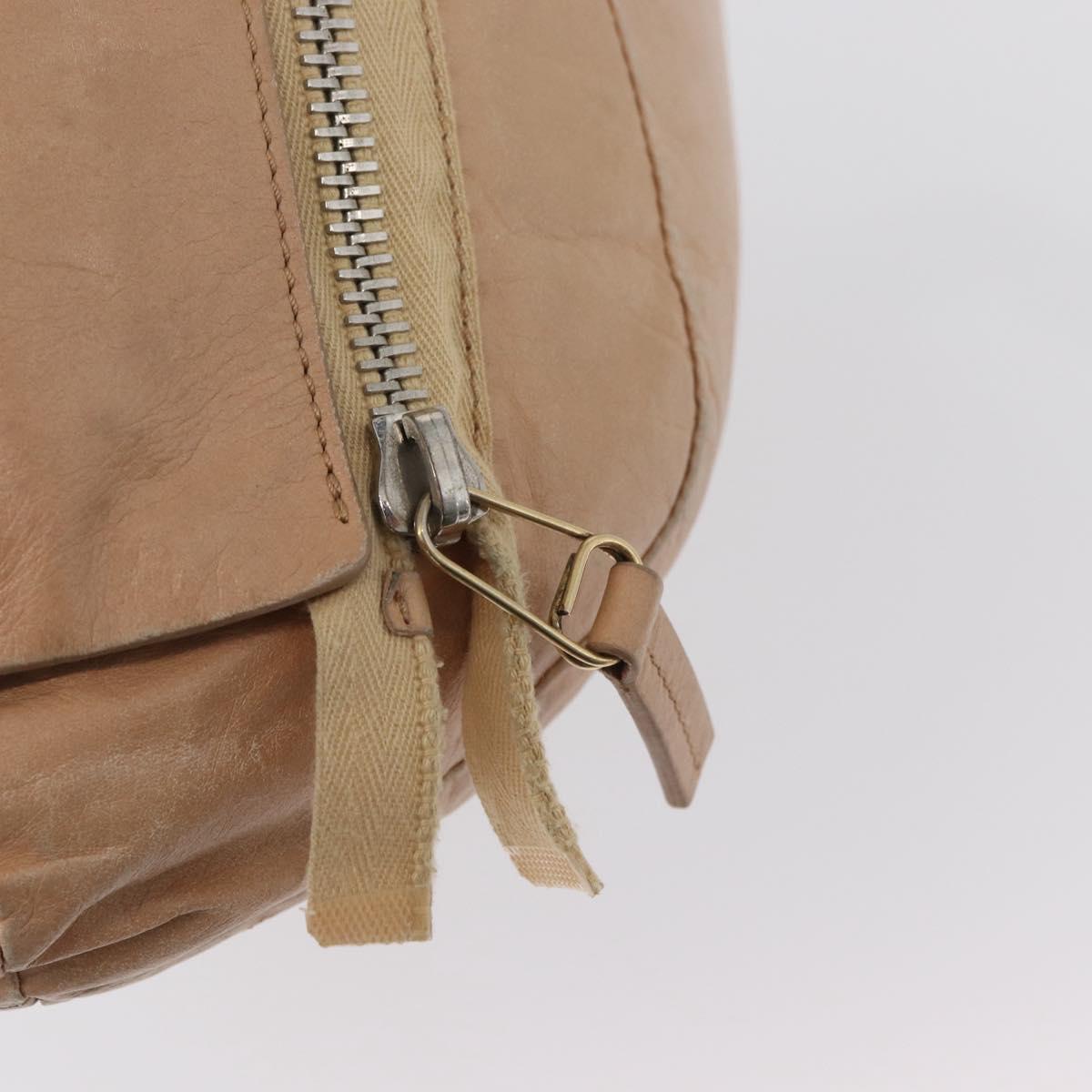 CELINE Hand Bag Leather Beige Gold Auth 174610