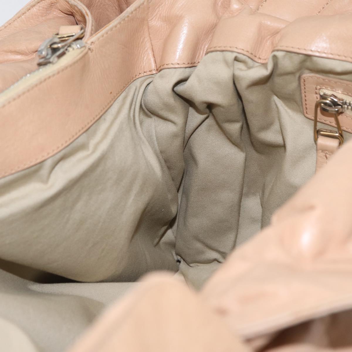 CELINE Hand Bag Leather Beige Gold Auth 174610