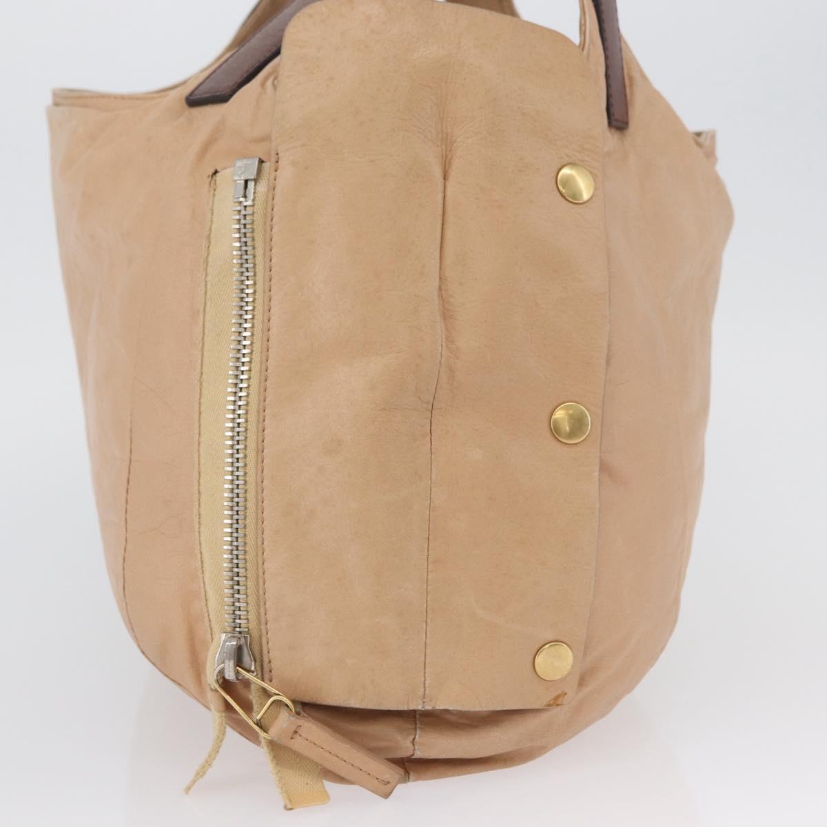 CELINE Hand Bag Leather Beige Gold Auth 174610