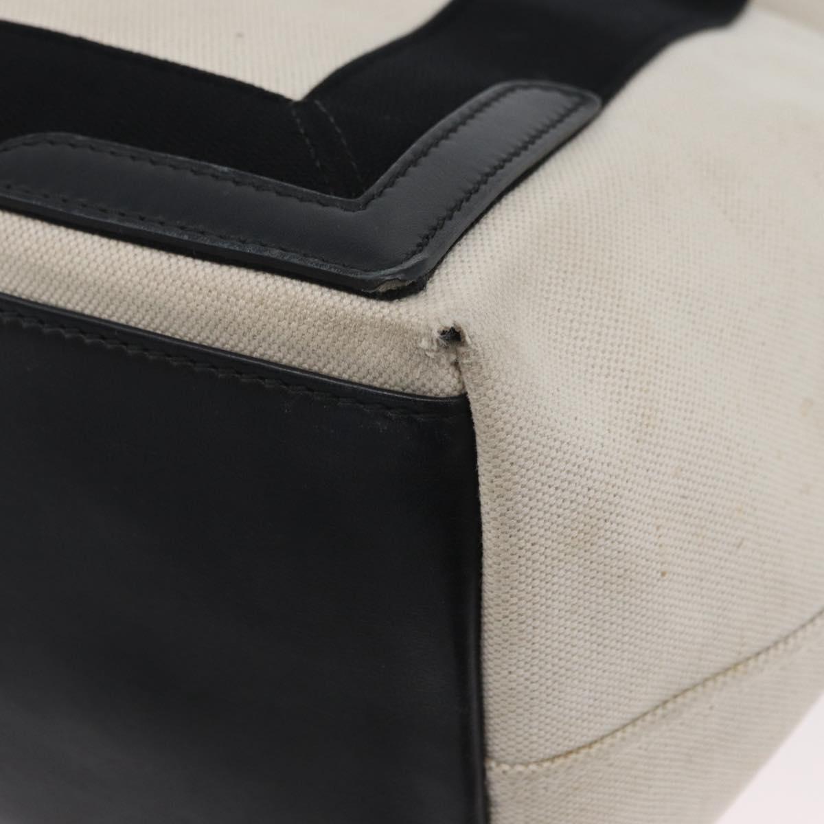 BALENCIAGA Cabas Tote Bag Canvas Leather Beige Black Silver 339933 Auth 174612