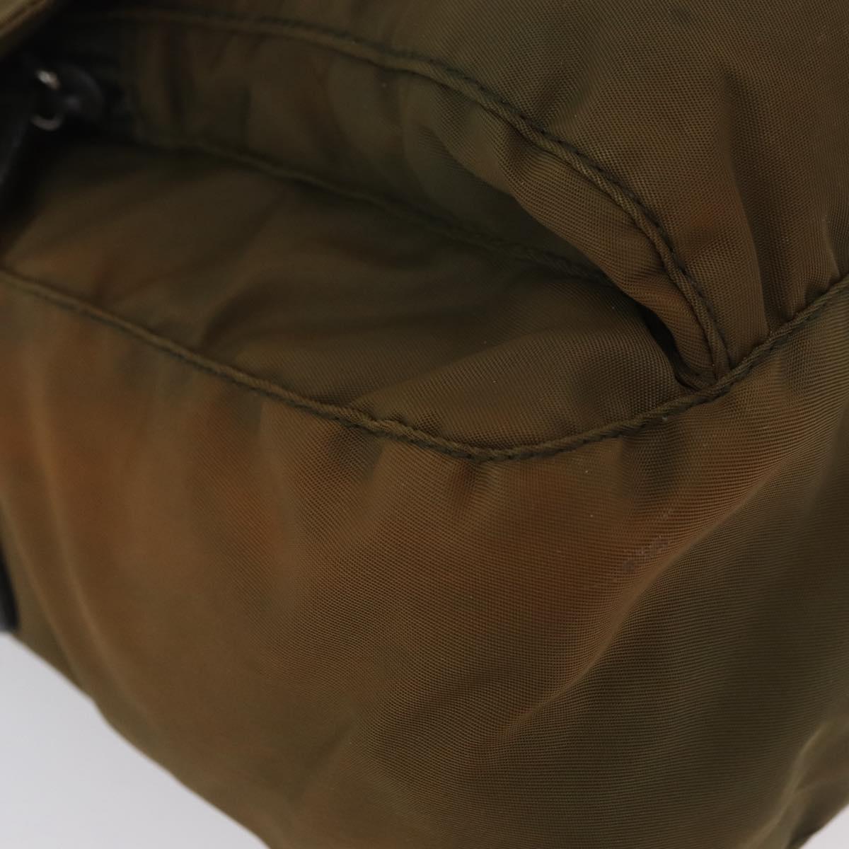 PRADA Shoulder Bag Nylon Khaki Silver Auth 174613