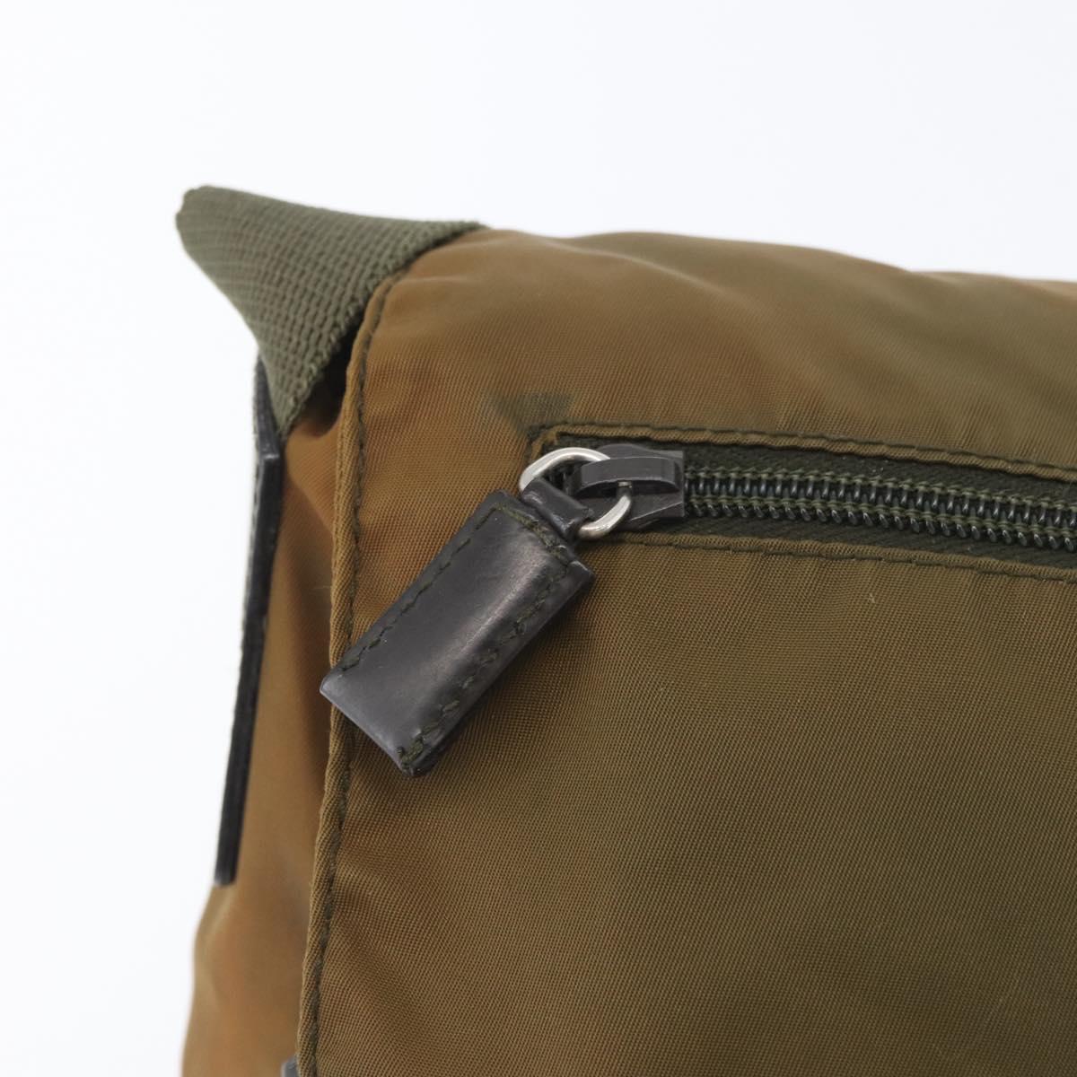 PRADA Shoulder Bag Nylon Khaki Silver Auth 174613