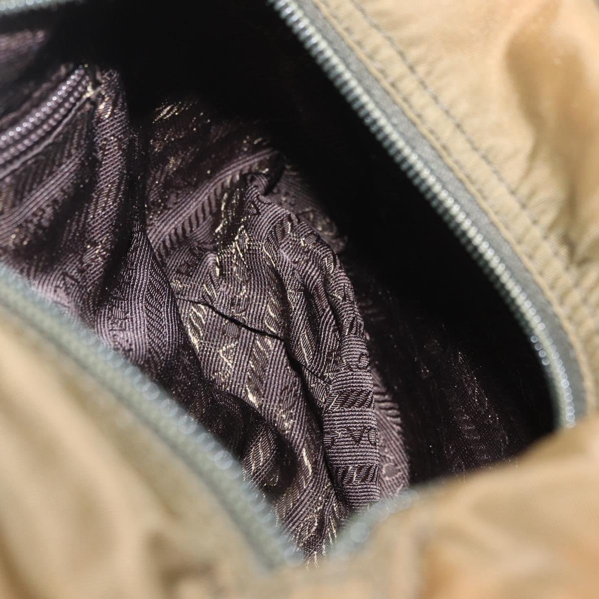 PRADA Shoulder Bag Nylon Khaki Silver Auth 174613