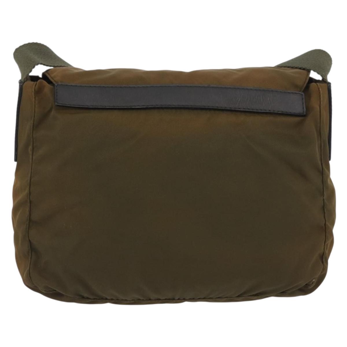 PRADA Shoulder Bag Nylon Khaki Silver Auth 174613