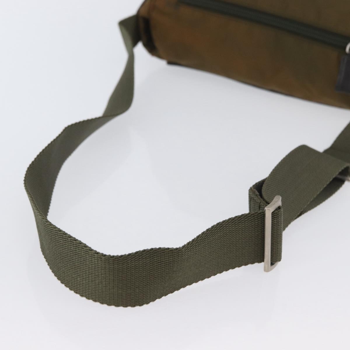 PRADA Shoulder Bag Nylon Khaki Silver Auth 174613