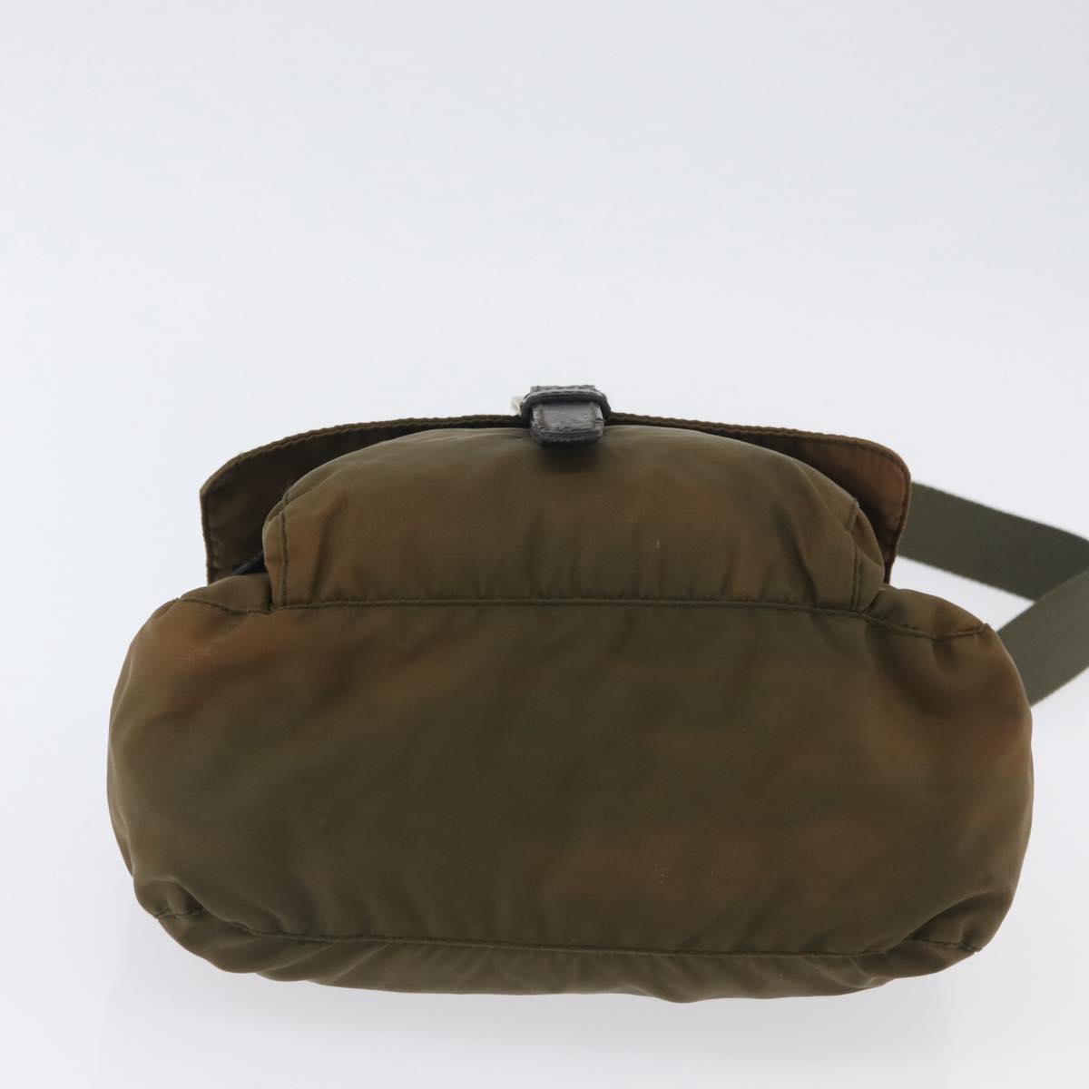 PRADA Shoulder Bag Nylon Khaki Silver Auth 174613