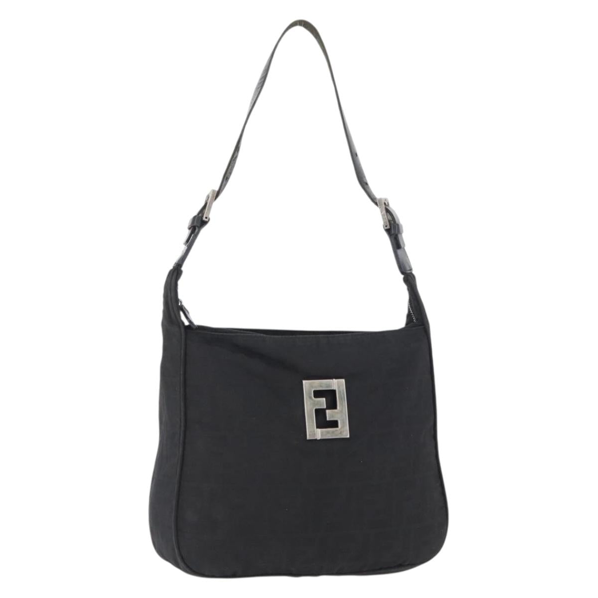 FENDI Zucca Canvas Shoulder Bag Black Gold Auth 174614