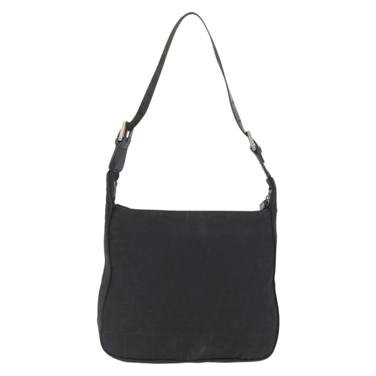FENDI Zucca Canvas Shoulder Bag Black Gold Auth 174614