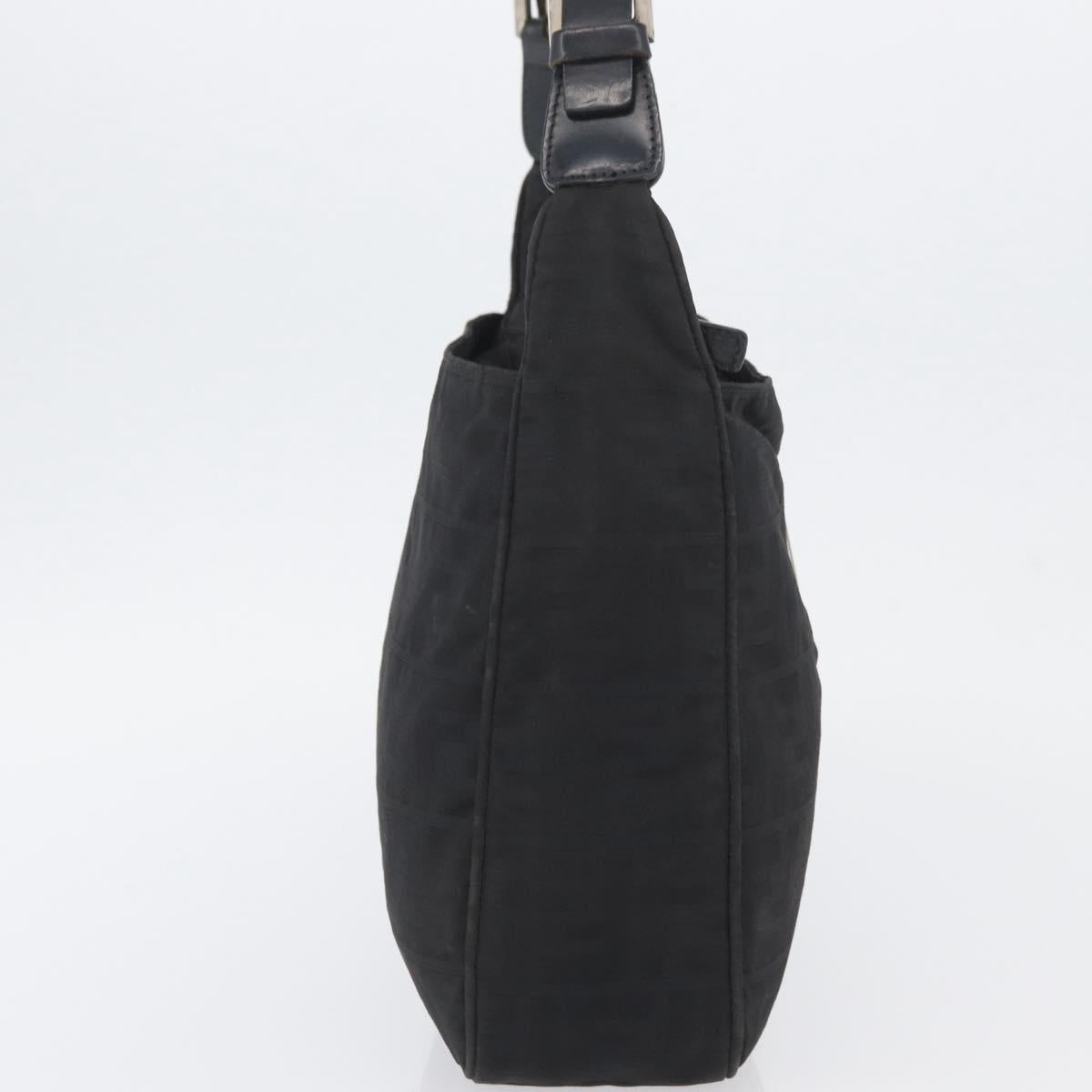 FENDI Zucca Canvas Shoulder Bag Black Gold Auth 174614
