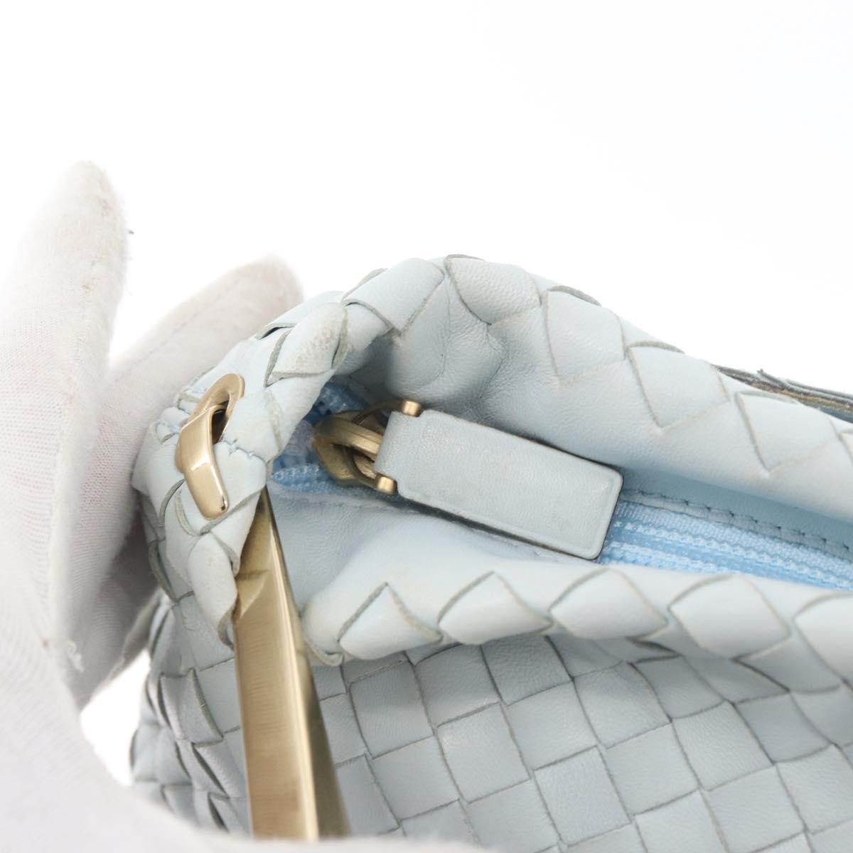 BOTTEGA VENETA INTRECCIATO Shoulder Bag Leather Light Blue Gold Auth 174615A