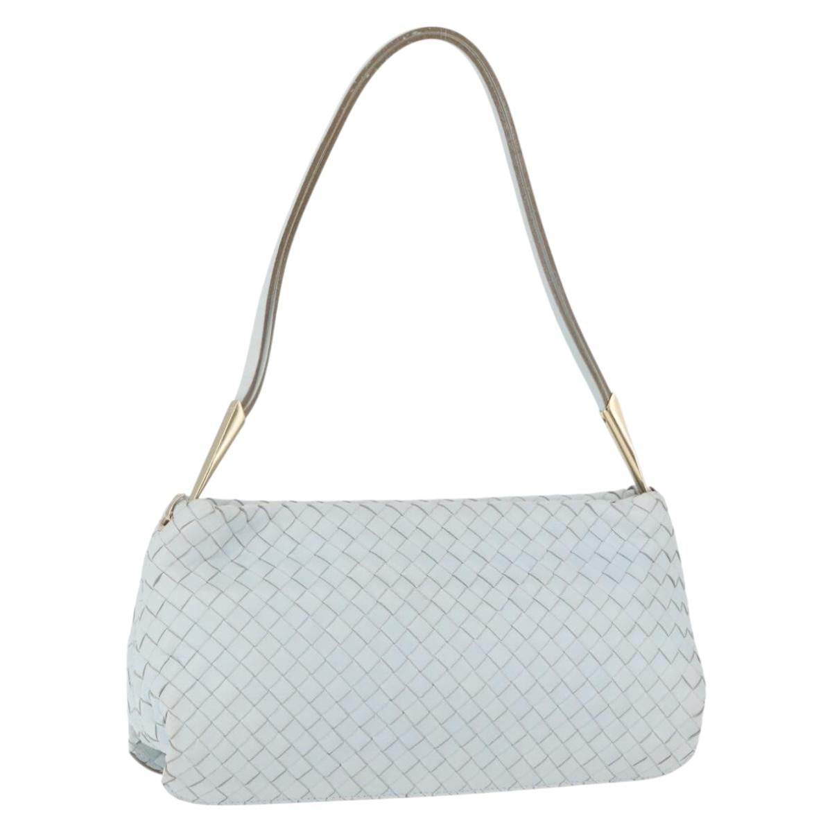 BOTTEGA VENETA INTRECCIATO Shoulder Bag Leather Light Blue Gold Auth 174615A
