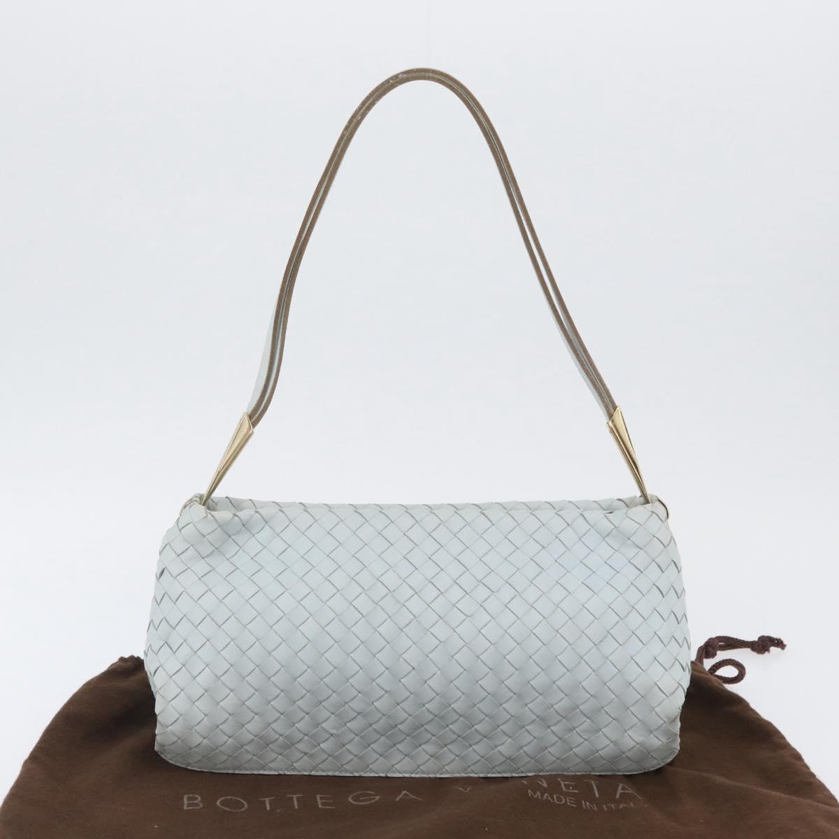 BOTTEGA VENETA INTRECCIATO Shoulder Bag Leather Light Blue Gold Auth 174615A