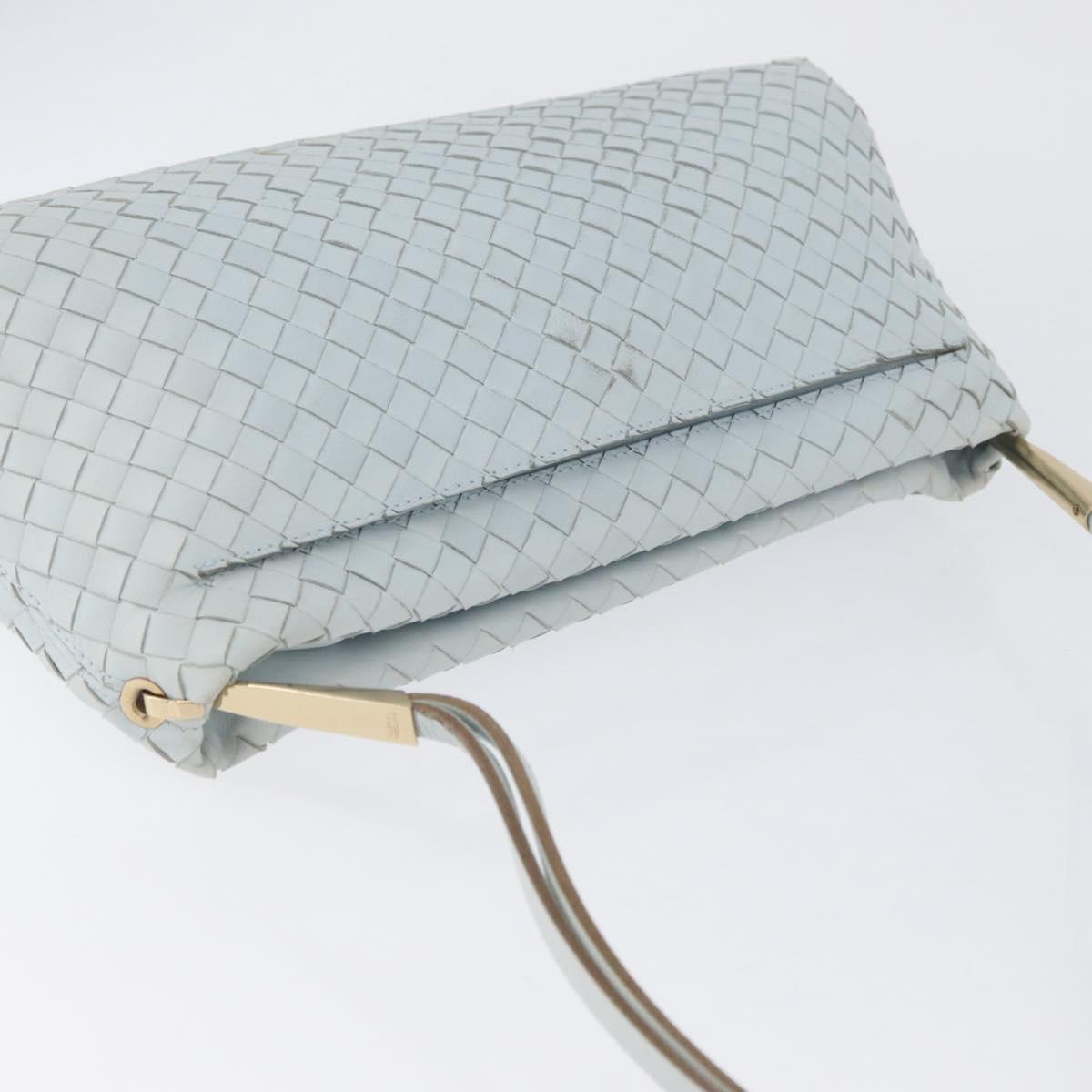 BOTTEGA VENETA INTRECCIATO Shoulder Bag Leather Light Blue Gold Auth 174615A