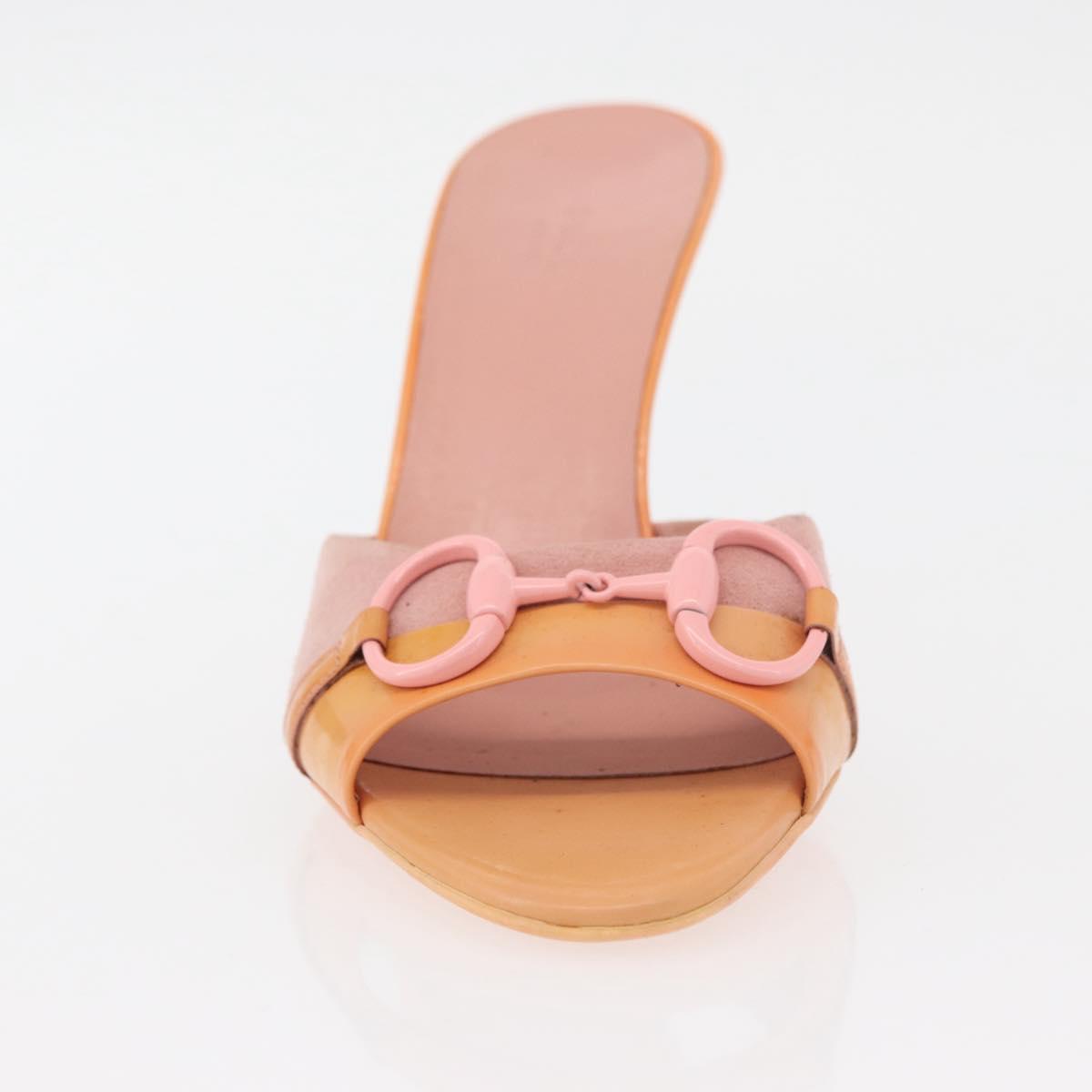 GUCCI Horsebit Heel Sandals Suede Pink Auth 174617A