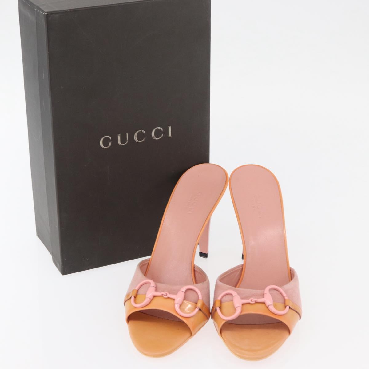 GUCCI Horsebit Heel Sandals Suede Pink Auth 174617A