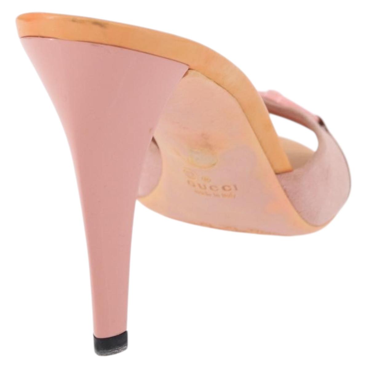 GUCCI Horsebit Heel Sandals Suede Pink Auth 174617A
