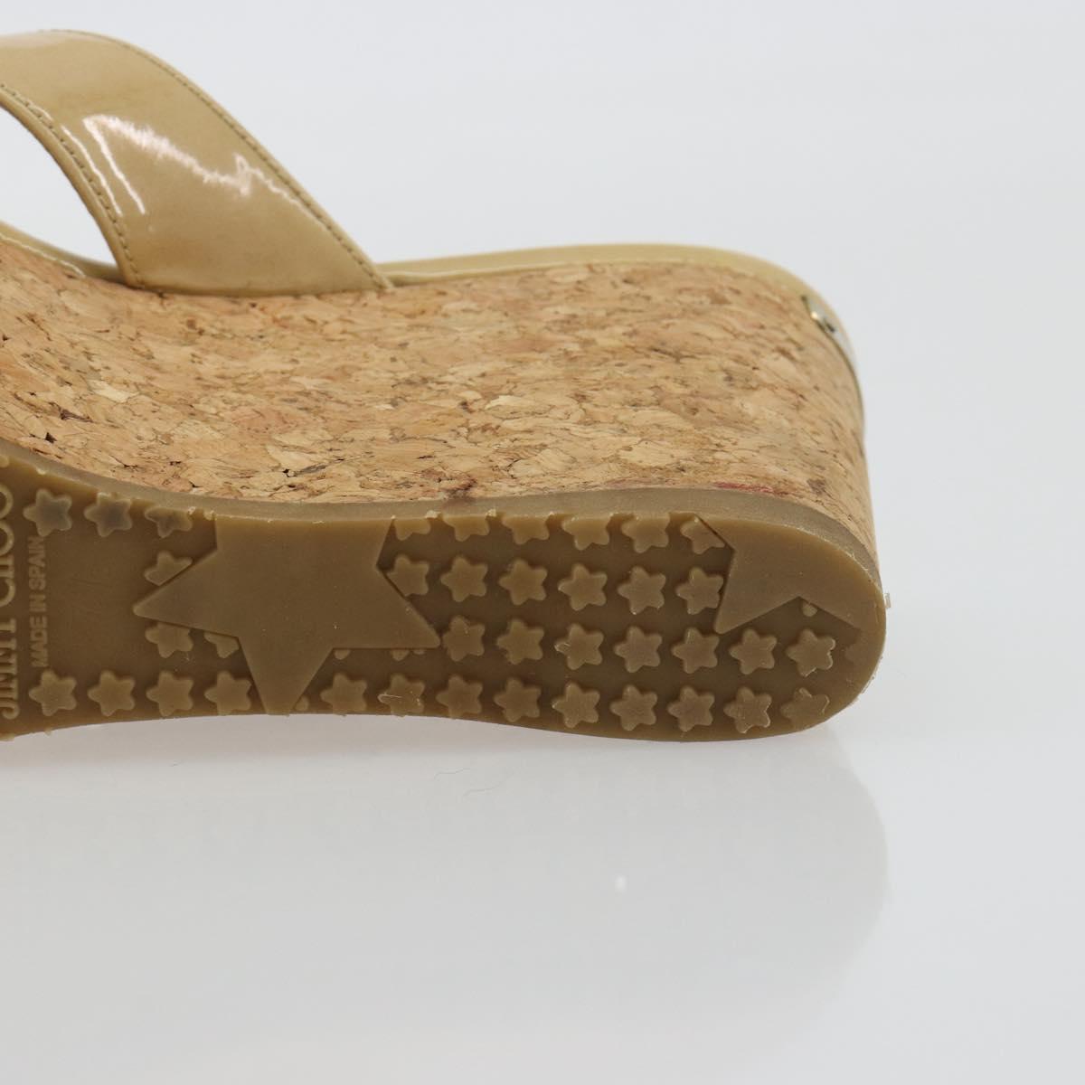 Jimmy Choo Cork Wedge Sandals Patent leather Beige Auth 174633A