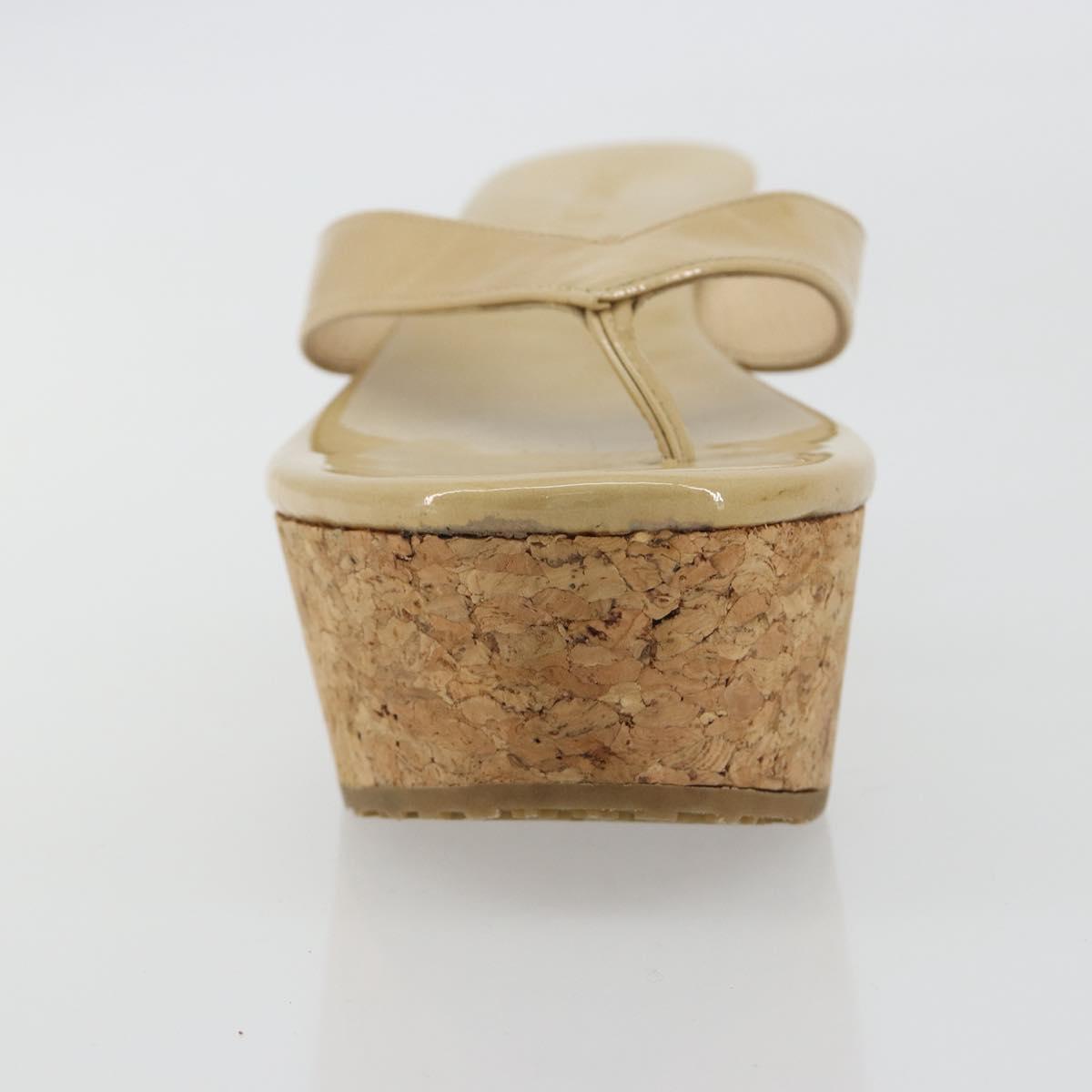 Jimmy Choo Cork Wedge Sandals Patent leather Beige Auth 174633A