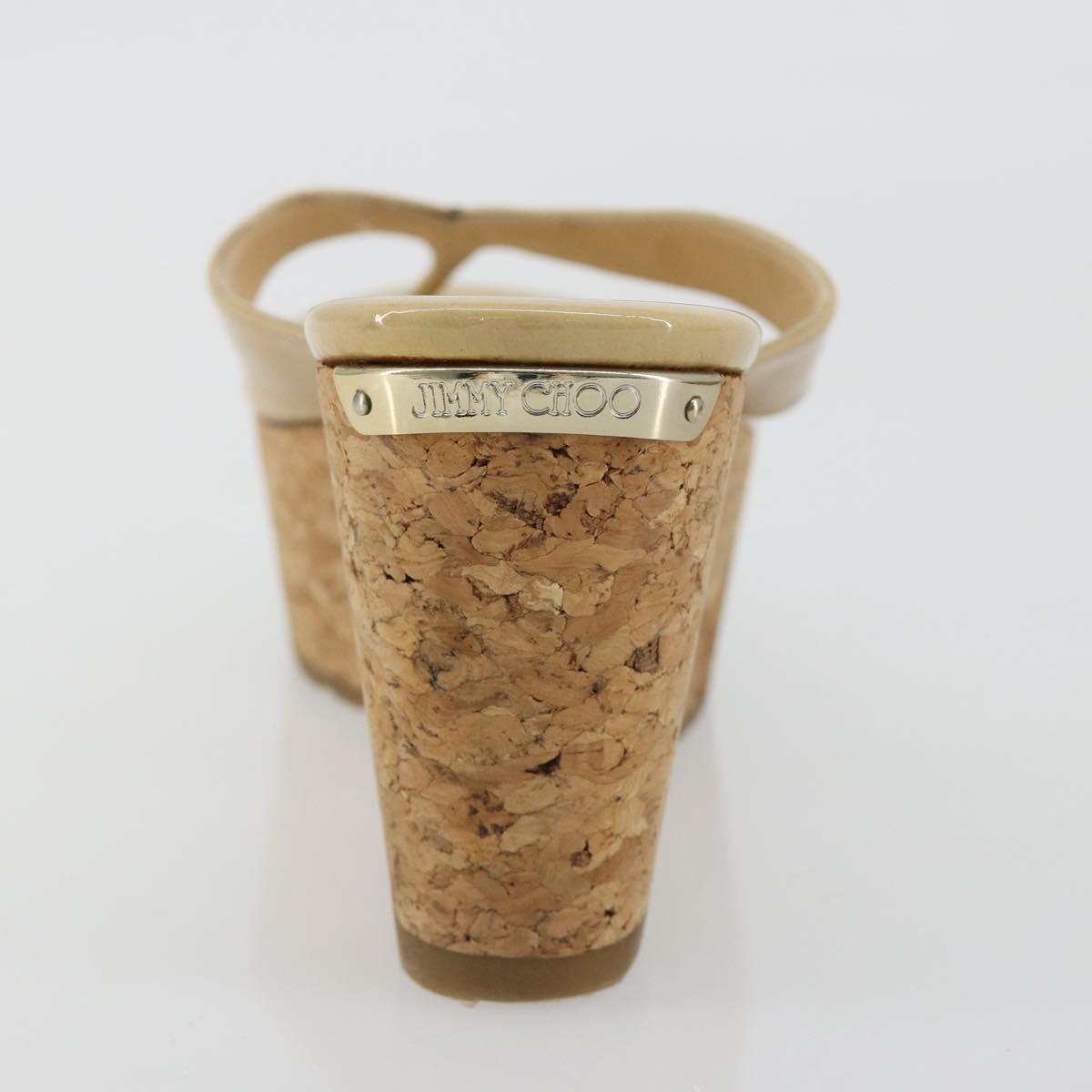 Jimmy Choo Cork Wedge Sandals Patent leather Beige Auth 174633A