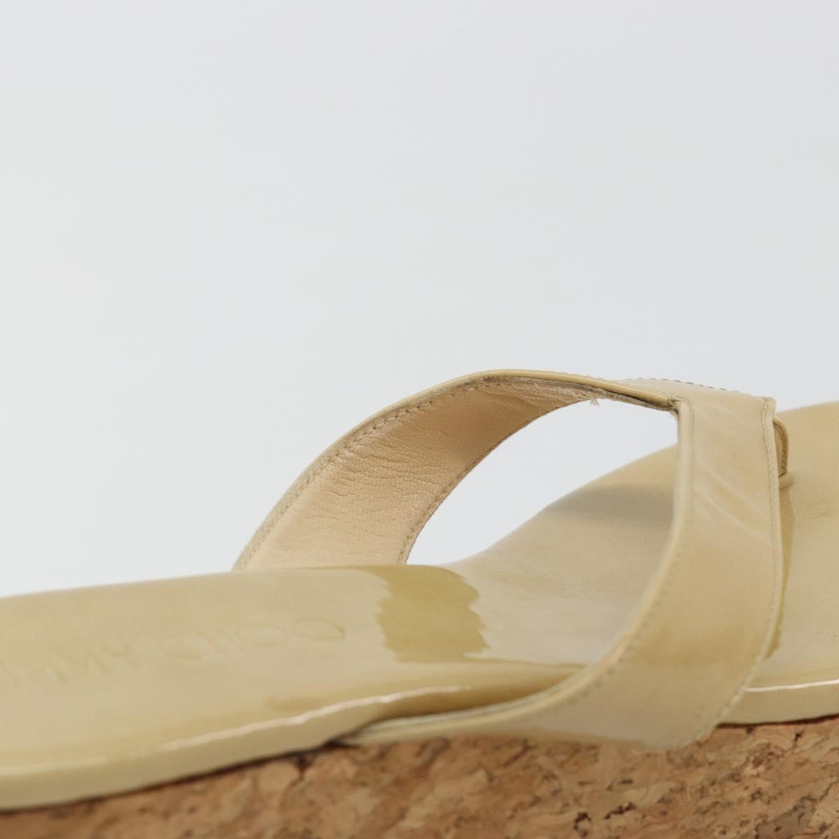 Jimmy Choo Cork Wedge Sandals Patent leather Beige Auth 174633A