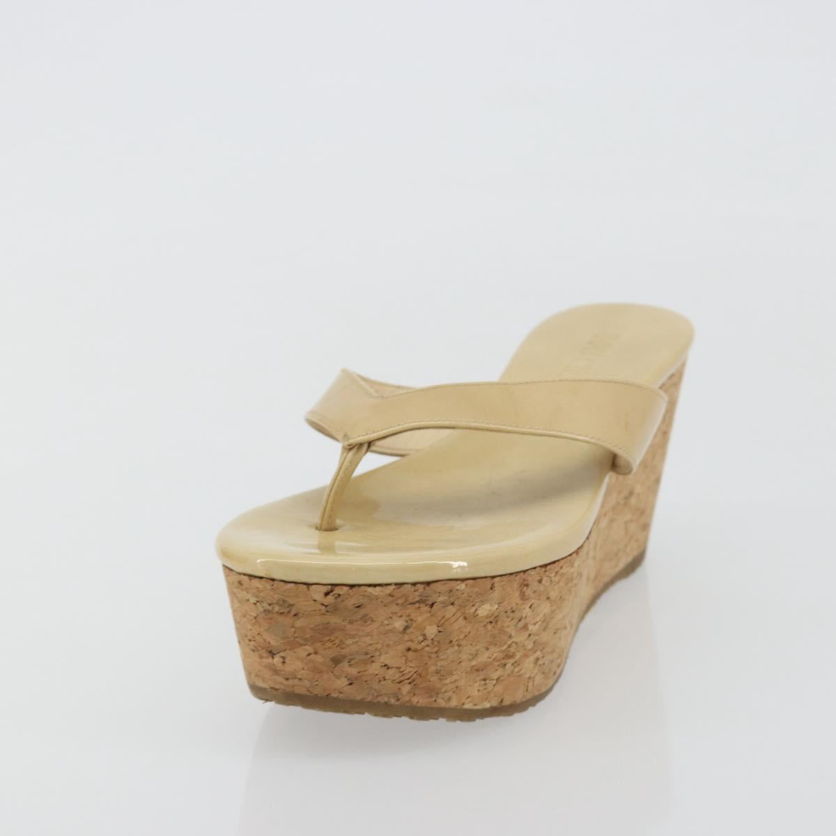 Jimmy Choo Cork Wedge Sandals Patent leather Beige Auth 174633A