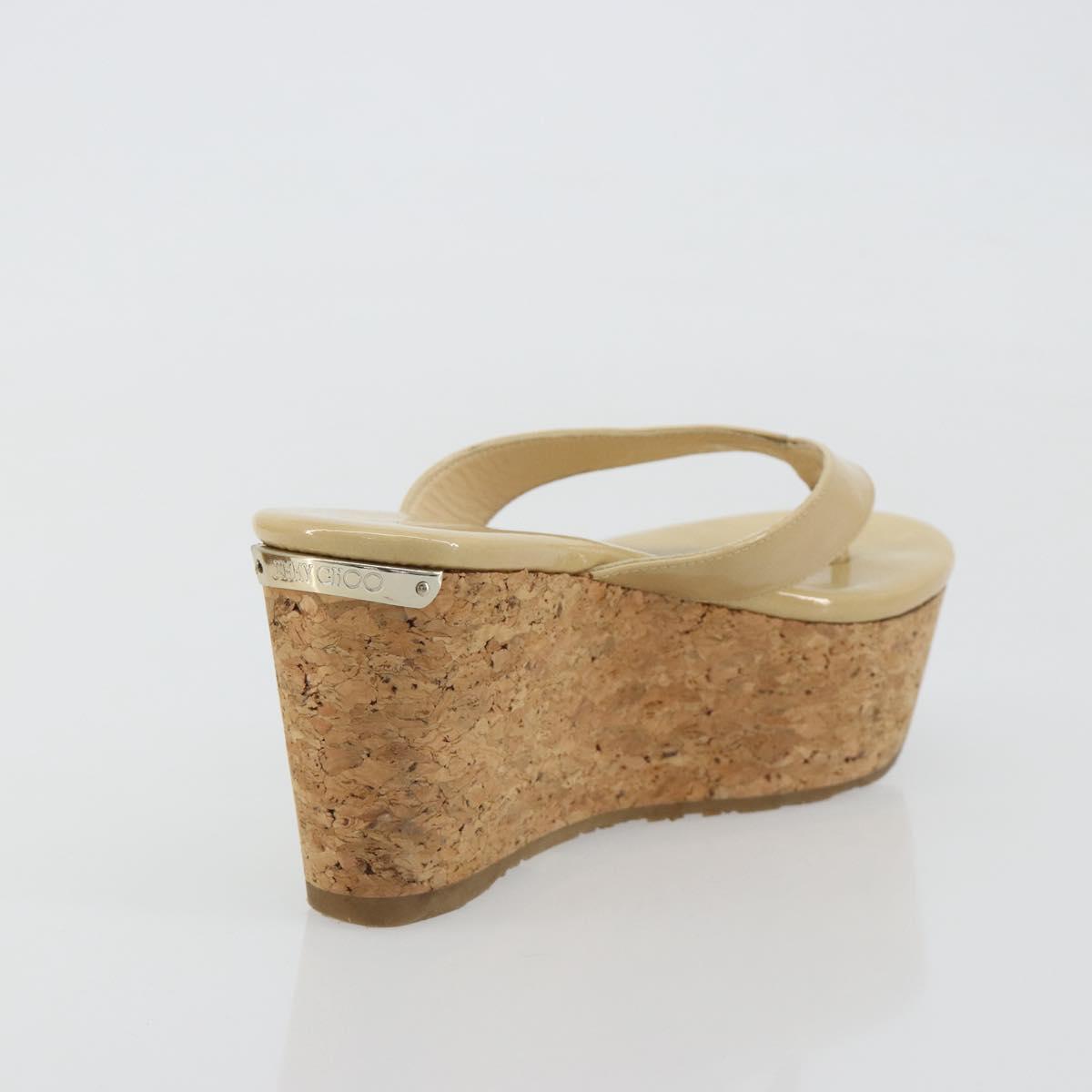 Jimmy Choo Cork Wedge Sandals Patent leather Beige Auth 174633A