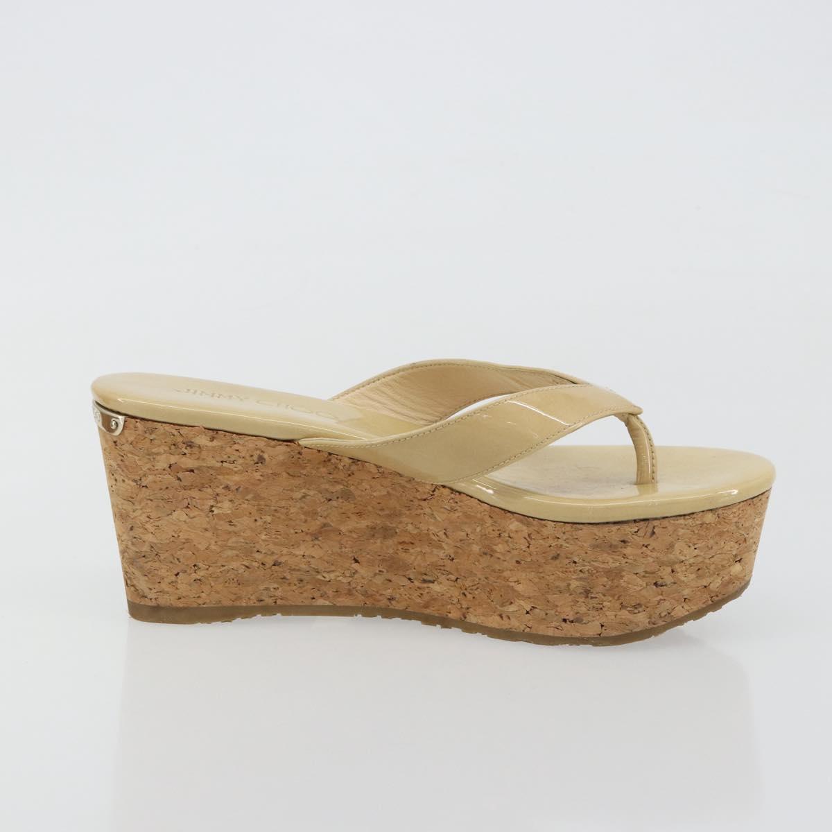 Jimmy Choo Cork Wedge Sandals Patent leather Beige Auth 174633A