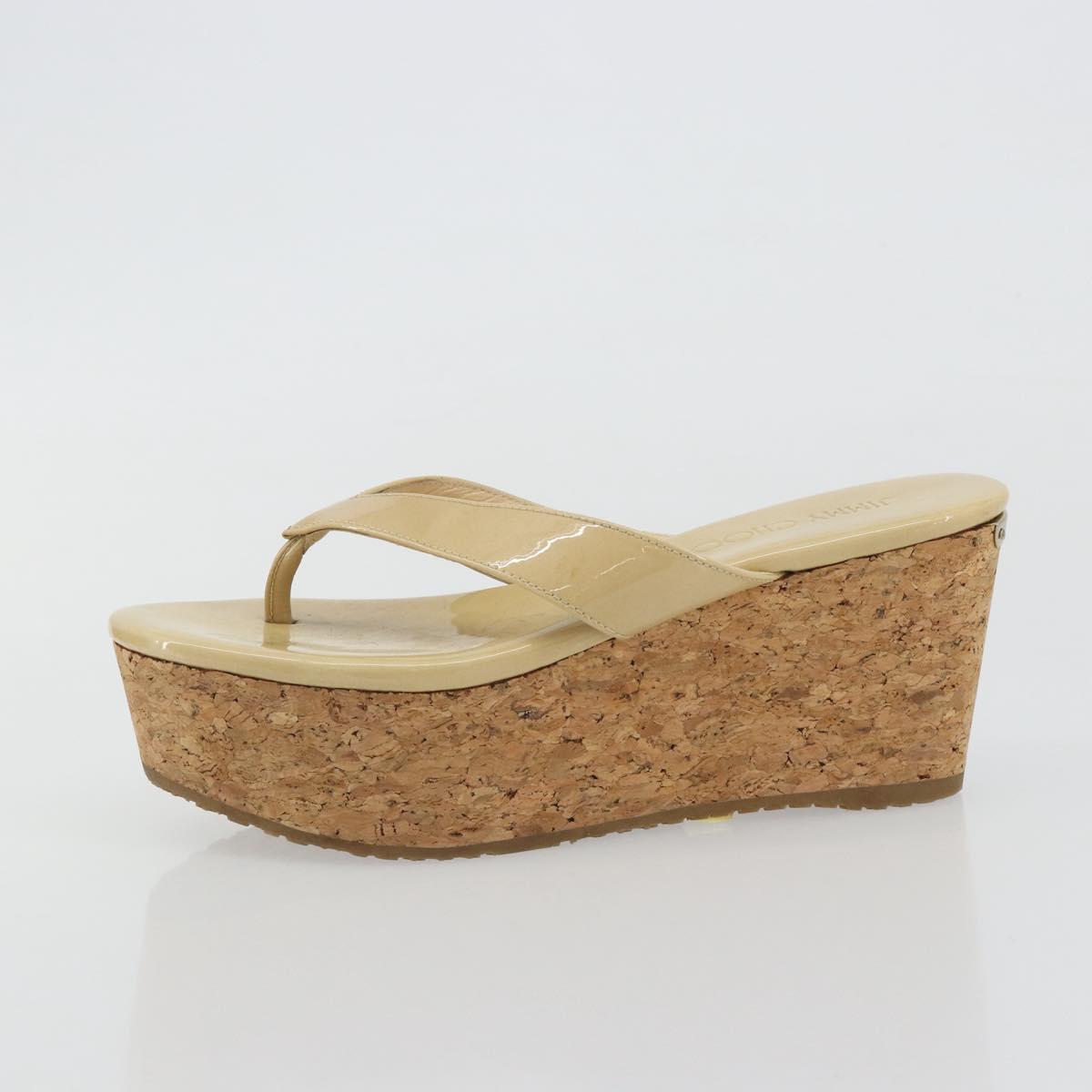 Jimmy Choo Cork Wedge Sandals Patent leather Beige Auth 174633A