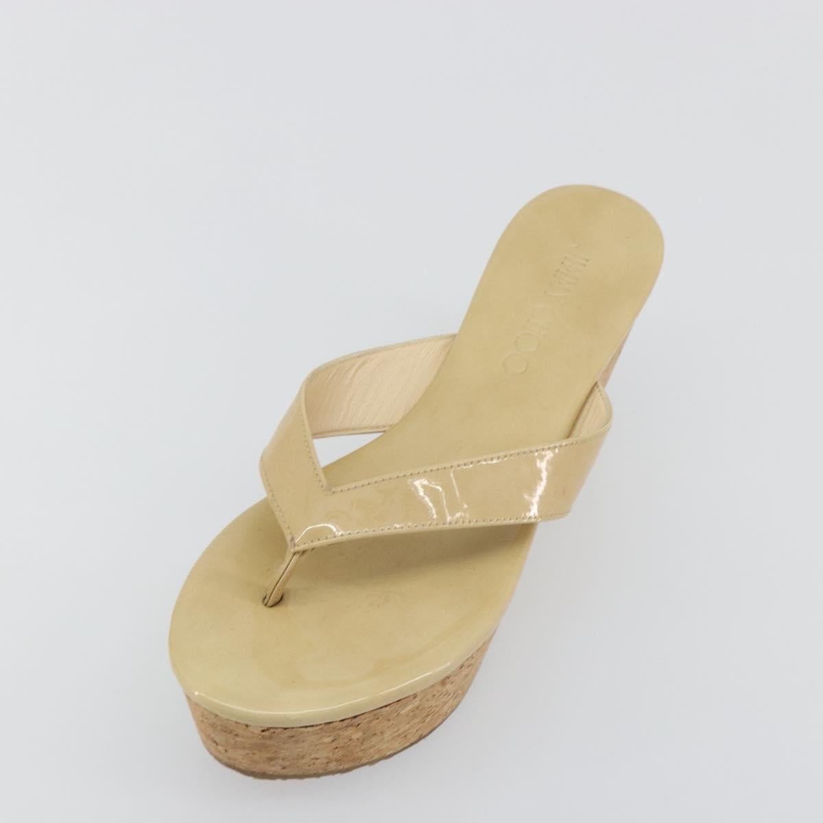 Jimmy Choo Cork Wedge Sandals Patent leather Beige Auth 174633A