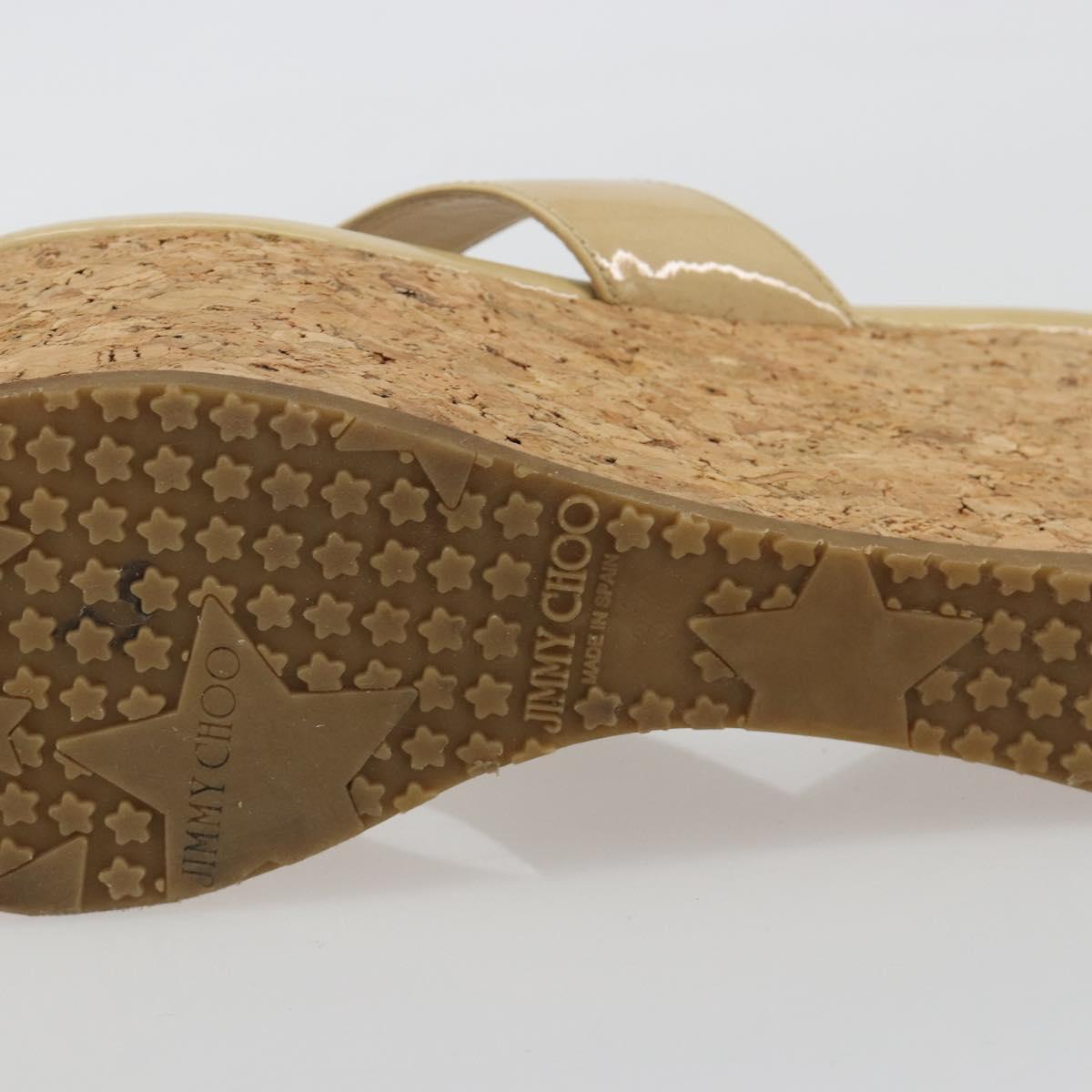 Jimmy Choo Cork Wedge Sandals Patent leather Beige Auth 174633A
