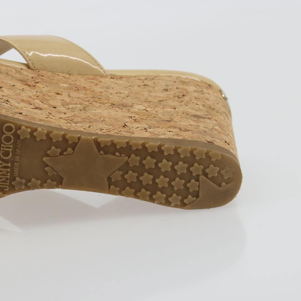Jimmy Choo Cork Wedge Sandals Patent leather Beige Auth 174633A