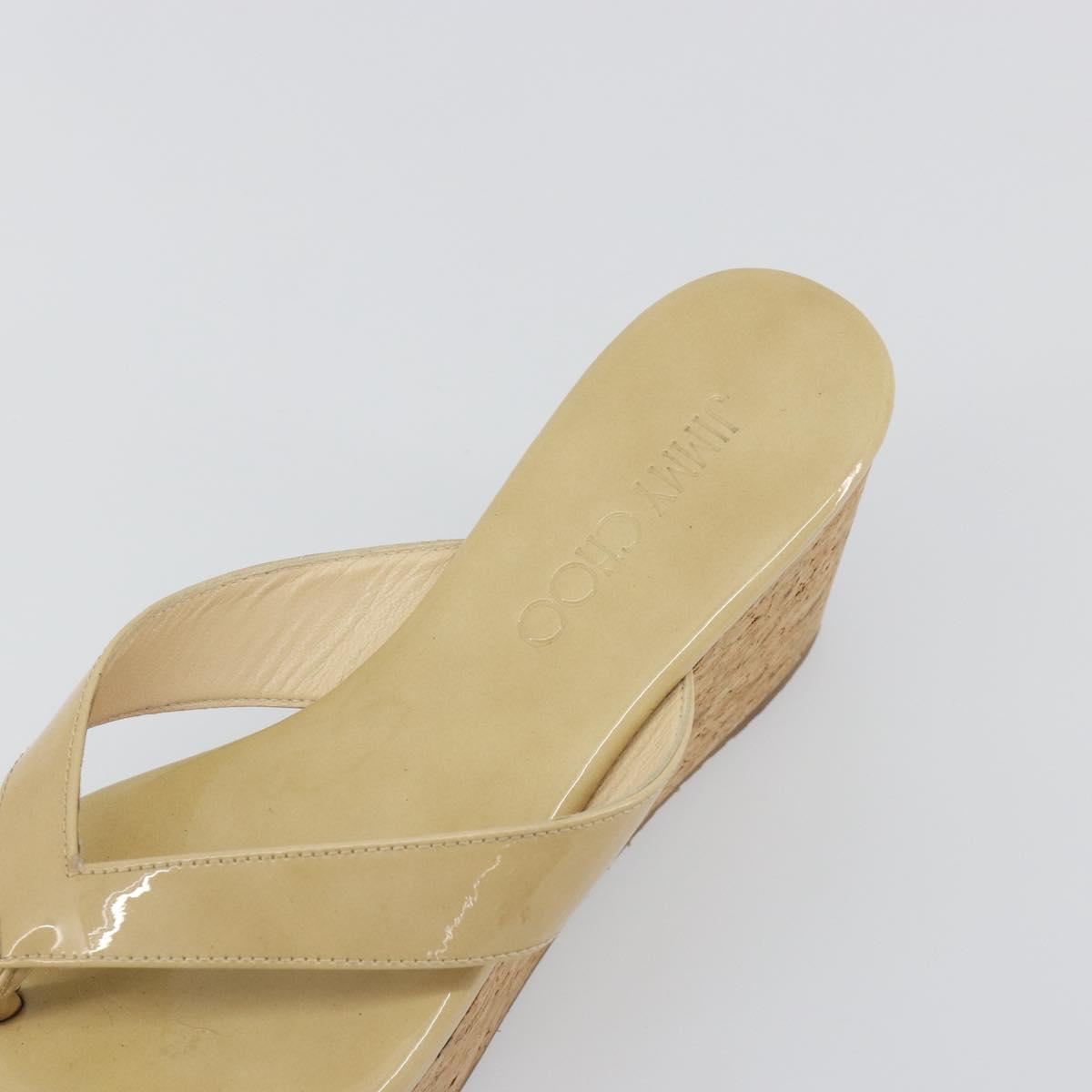 Jimmy Choo Cork Wedge Sandals Patent leather Beige Auth 174633A