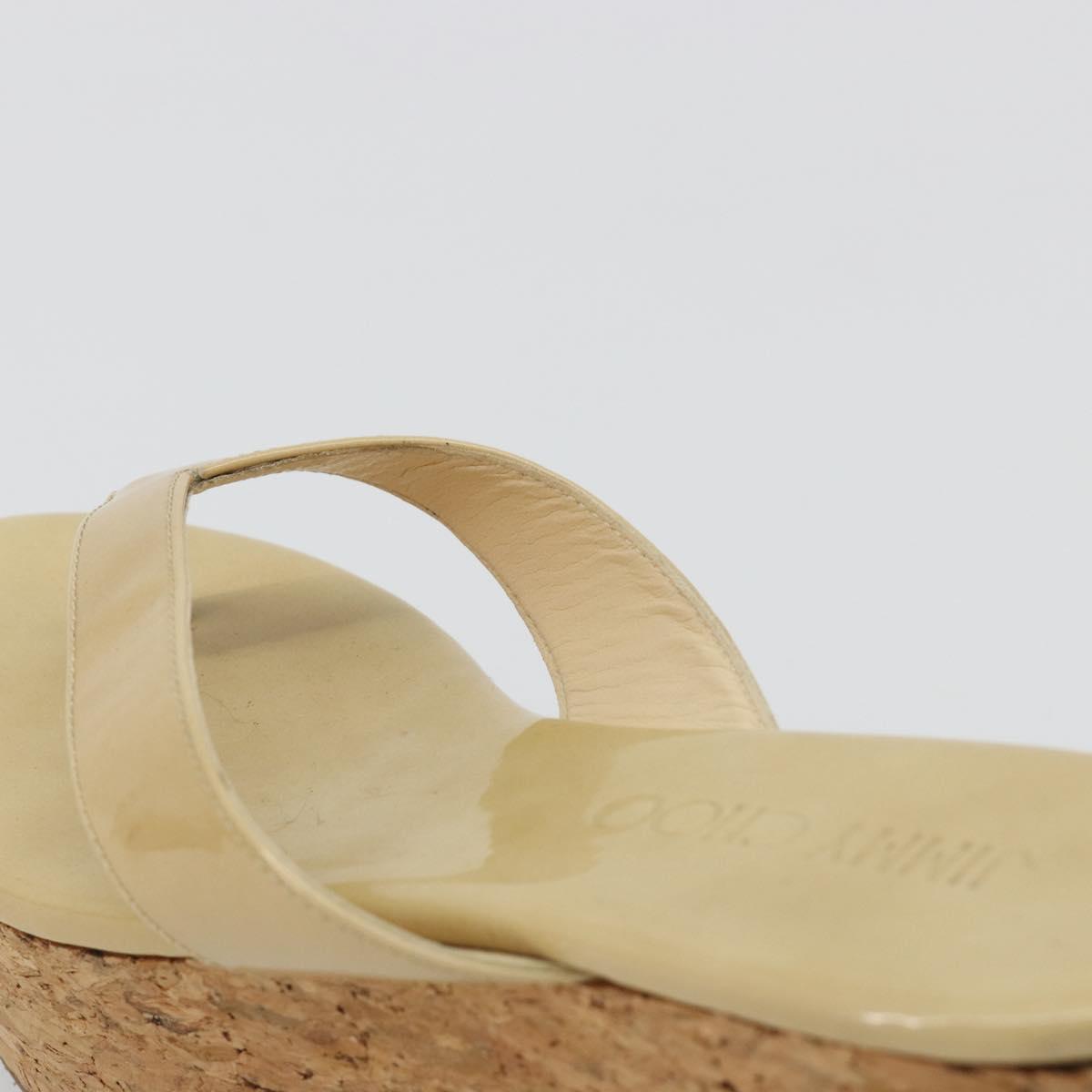Jimmy Choo Cork Wedge Sandals Patent leather Beige Auth 174633A