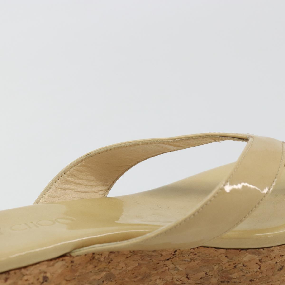 Jimmy Choo Cork Wedge Sandals Patent leather Beige Auth 174633A