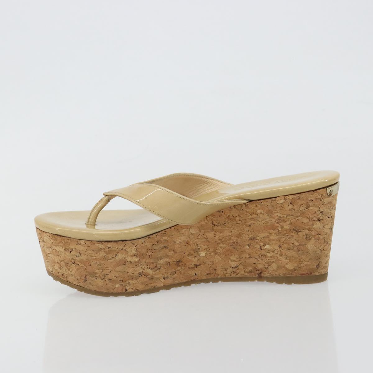 Jimmy Choo Cork Wedge Sandals Patent leather Beige Auth 174633A