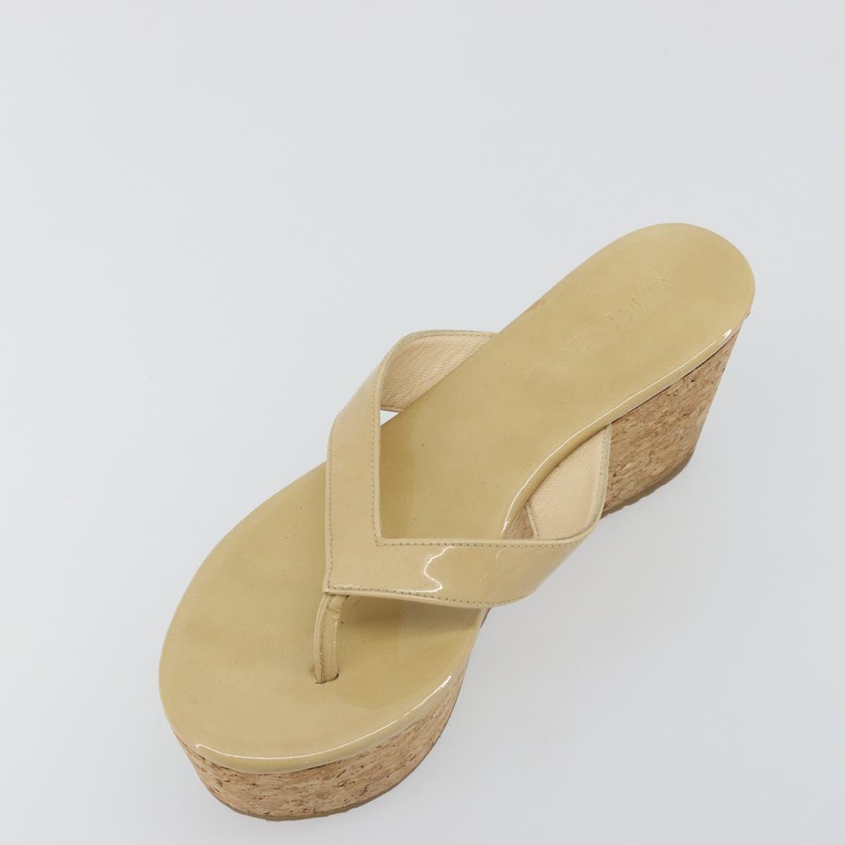 Jimmy Choo Cork Wedge Sandals Patent leather Beige Auth 174633A