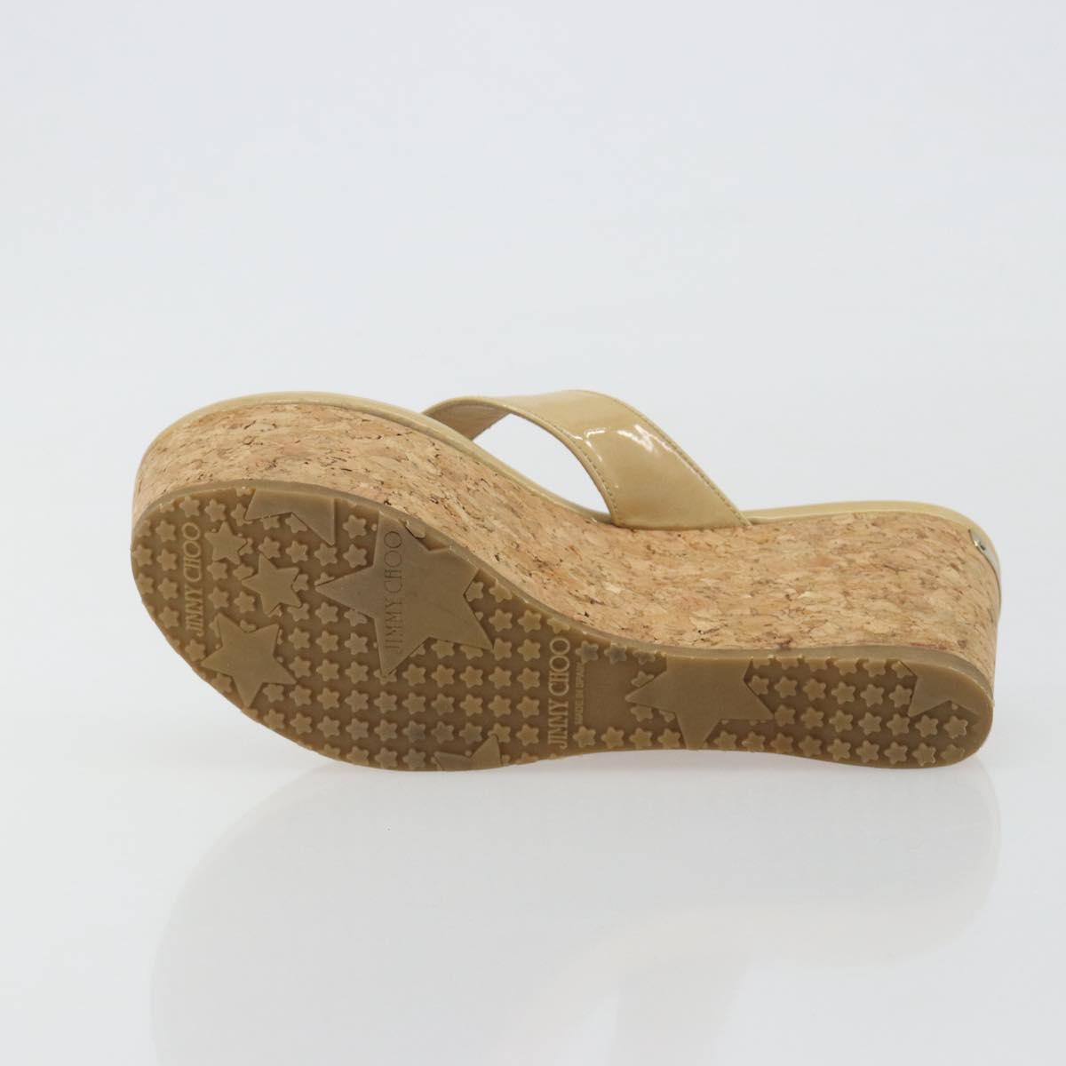 Jimmy Choo Cork Wedge Sandals Patent leather Beige Auth 174633A