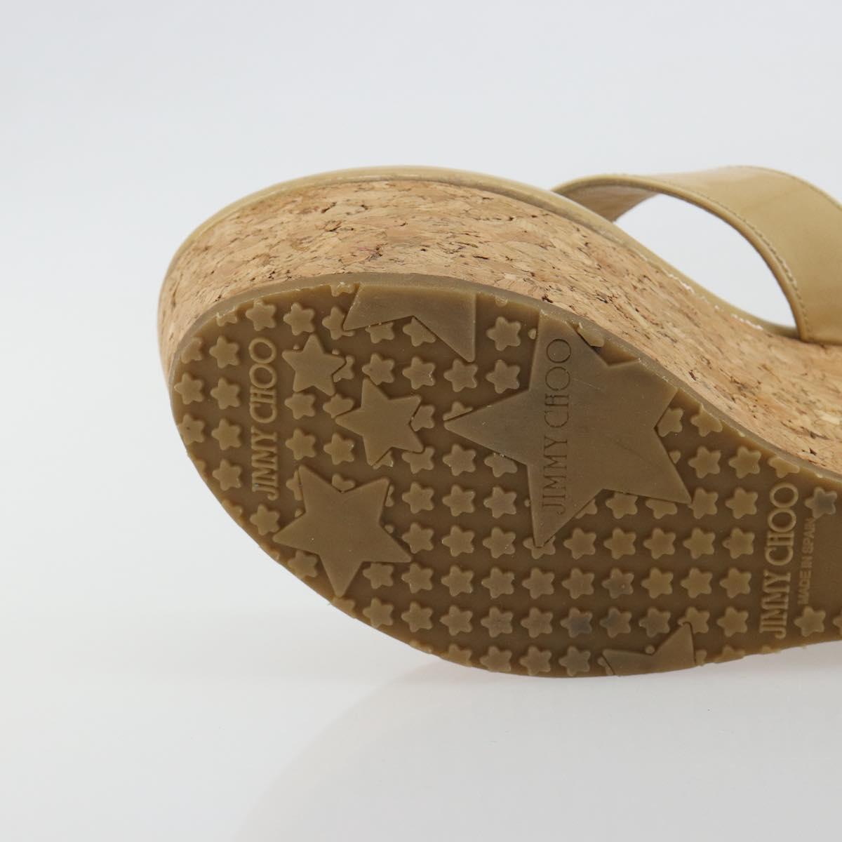 Jimmy Choo Cork Wedge Sandals Patent leather Beige Auth 174633A