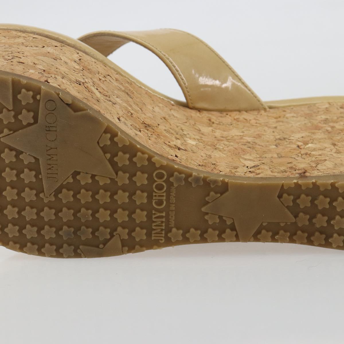 Jimmy Choo Cork Wedge Sandals Patent leather Beige Auth 174633A