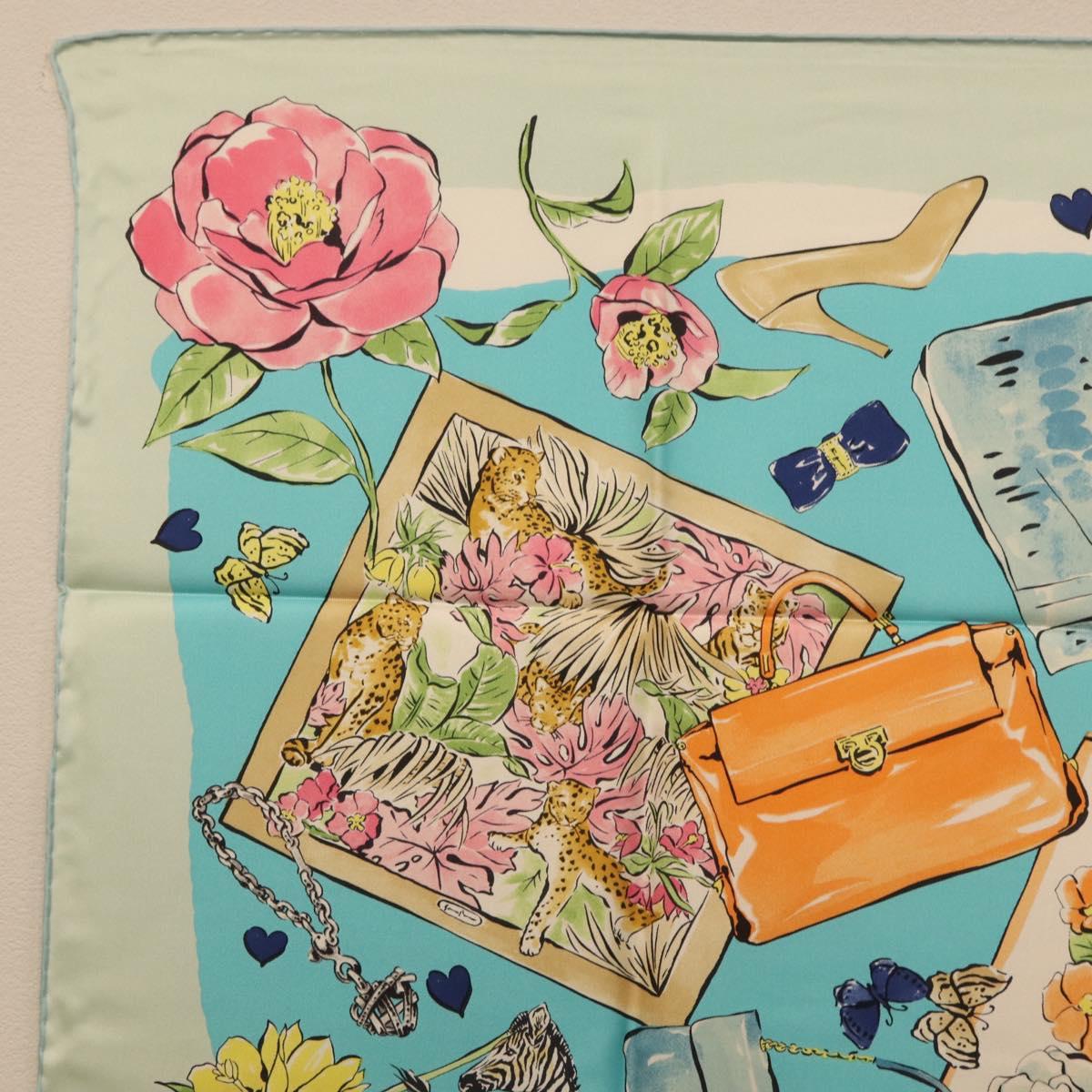 Salvatore Ferragamo Scarf Silk Light Blue Auth 174638A