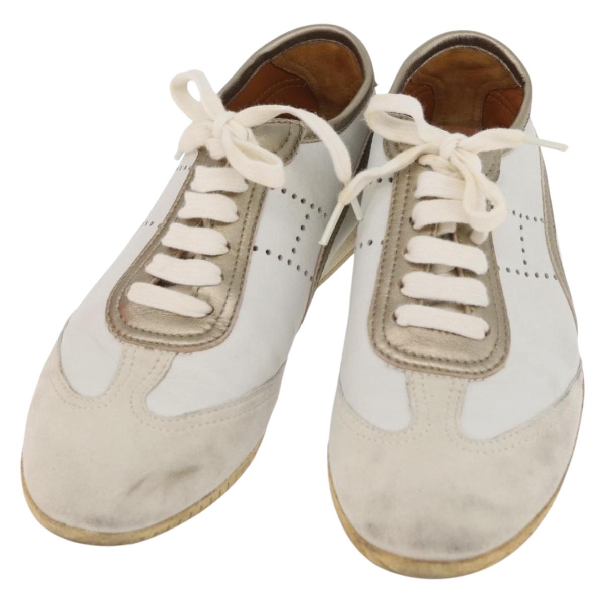 HERMES Sneakers Leather White Auth 174640A