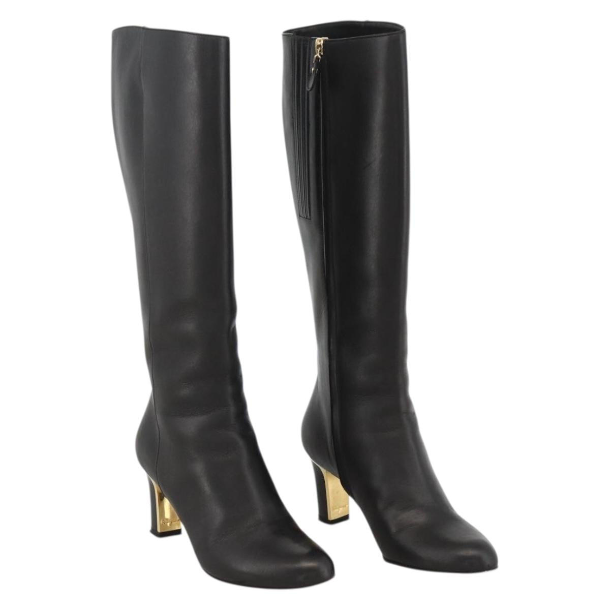 Salvatore Ferragamo Knee High Boots Leather 5 1/2 Black Auth 174646A
