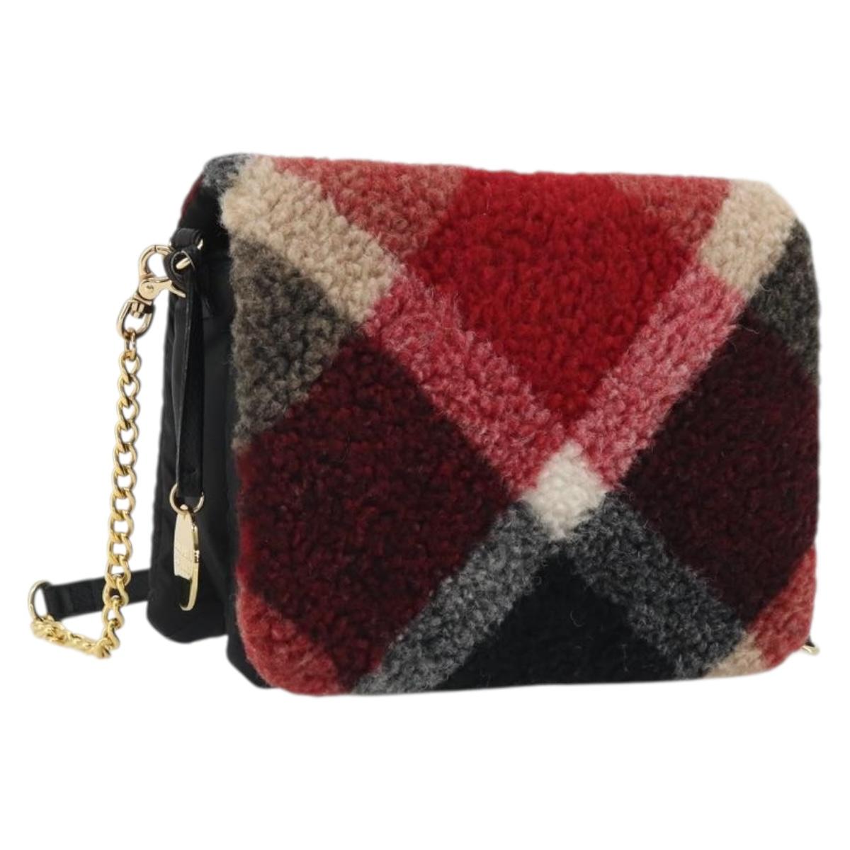 BLUE LABEL CRESTBRIDGE CB Check Shoulder Bag Nylon Wool Gold Red Auth 174651A