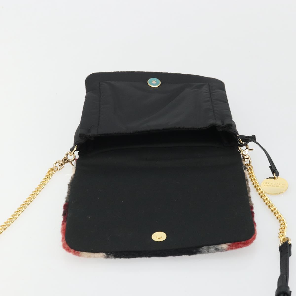BLUE LABEL CRESTBRIDGE CB Check Shoulder Bag Nylon Wool Gold Red Auth 174651A