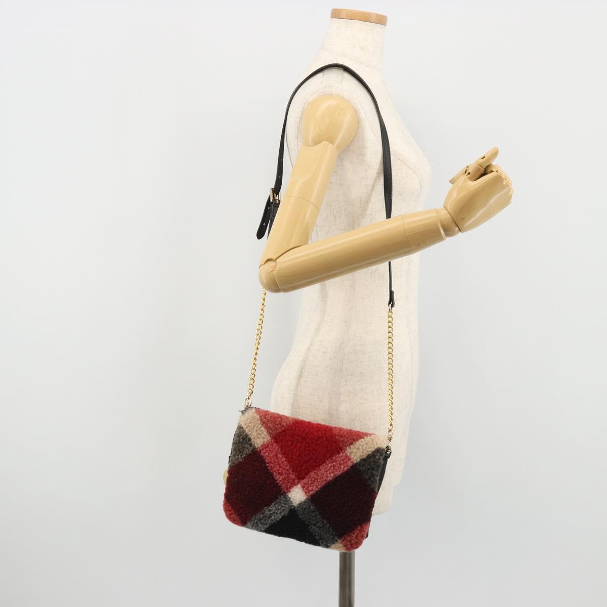 BLUE LABEL CRESTBRIDGE CB Check Shoulder Bag Nylon Wool Gold Red Auth 174651A